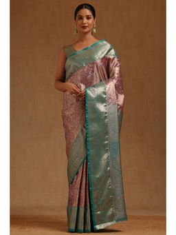 Soch - Purple Silk Blend Handloom Saree With Unstitched Blouse