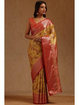 Soch - Mustard Silk Handloom Saree With Unstitched Blouse