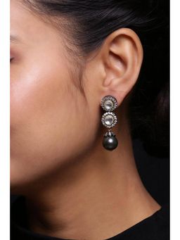 Biba - Oxidised Faux Diamond With Grey Pearl Earrings BACWMHTEAR000006SS21RHO