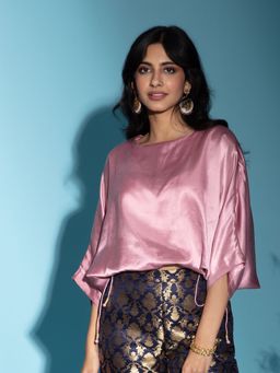 Gajra Gang - Dreamy Drapes Dusky Pink Modal Satin Top GGBL05