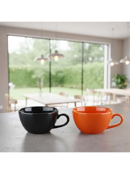 BlackCarrot - Stoneware Premium Black & Orange Coffee Mug (Pack of 2)