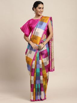 Odette - Bhagalpuri Silk Multi-Coloured Printed Saree with Unstitched Blouse