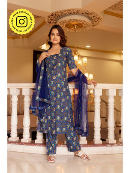 POMCHA - Kapaas Royal Blue Kurta with Pant and Dupatta (Set of 3)