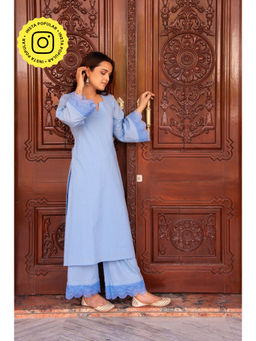 POMCHA - Kapaas Powder Blue Kurta with Palazzo (Set of 2)