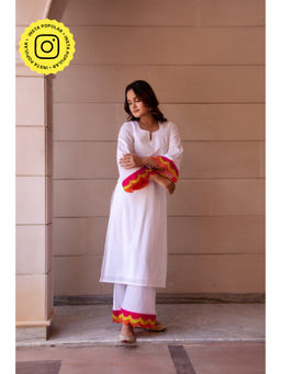 POMCHA - Kapaas Rangbirangi White Kurta with Palazzo (Set of 2)