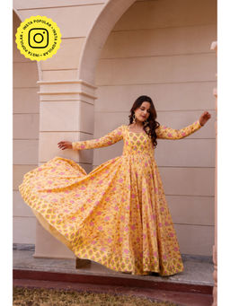 POMCHA - Yellow Kapaas Floral Full Sleeve Maxi Dress