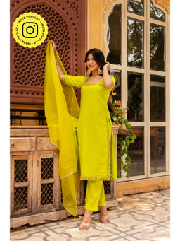 POMCHA - Gaurangi Yellow Embroidery Kurta with Pant and Dupatta (Set of 3)