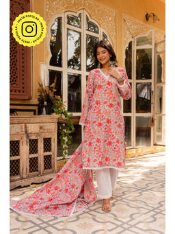 POMCHA - Gaurangi Multi-Color Floral Print Cotton Kurta with Pant and Dupatta (Set of 3)