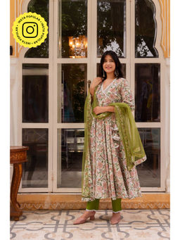POMCHA - Gaurangi Multi-Color Aamira Cotton Angrakha Kurta with Pant and Dupatta (Set of 3)