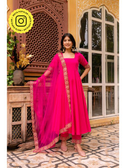 POMCHA - Gaurangi Raani Pink Gota Embroidery Anarkali Kurta with Pant and Dupatta (Set of 3)