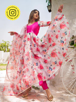 POMCHA - Lotus Hot Pink Modal Anarkali (Set of 3)