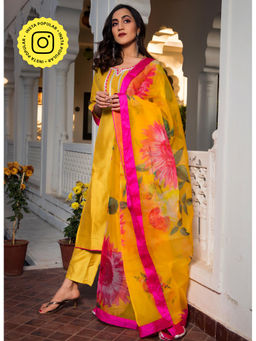 POMCHA - Yellow Cotton Silk Kurta (Set of 3)