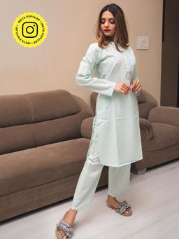 POMCHA - Snow Blue Cotton Kurta Pant (Set of 2)