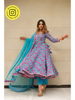 POMCHA - Chitra Hand Block Cotton Anarkali (Set of 3)
