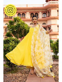 POMCHA - Yellow Berry Cotton Anarkali (Set of 3)