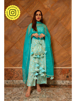 POMCHA - Magan Blue Cotton Suit (Set of 3)