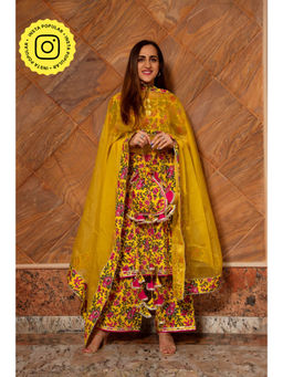 POMCHA - Gauhar Yellow Cotton Gotta Suits (Set of 3)