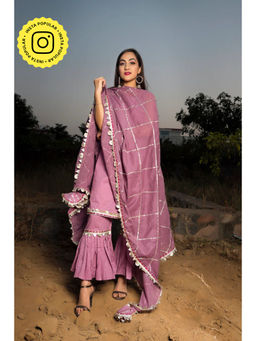 POMCHA - Gotta Jaal Purple Cotton Kurta with Sharara & Dupatta (Set of 3)