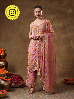 POMCHA - Meraki Naila Gotta Lace Work Peach Kurta with Palazzo and Dupatta (Set of 3)