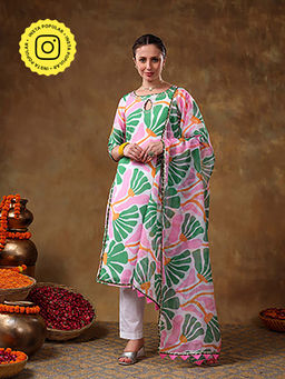 POMCHA - Meraki Omera White Floral Print Kurta with Pant and Dupatta (Set of 3)