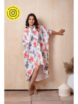 POMCHA - Dhoop Chaav Raha White Cotton Printed Midi Dress