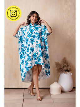 POMCHA - Blue Dhoop Chhav Nuha Cotton Hand Block Midi Dress