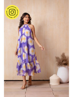 POMCHA - Lavender Dhoop Chaav Laila Puff Lavender Halter Neck Organza Midi Dress