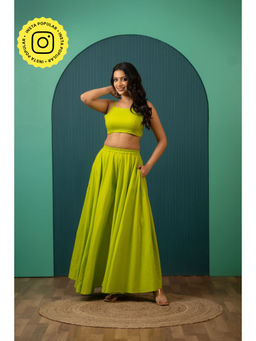POMCHA - Sukoon Lime Green Cotton Two Piece Sets