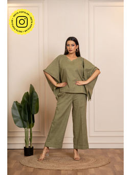 POMCHA - Sukoon Green Cotton Slub Kaftan Style Co_Ord Sets