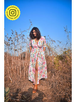 WHY SO BLUE - Women Multi-Color Printed Simone Wrap Dress