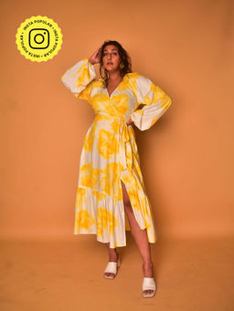 WHY SO BLUE - Viva Yellow Tie and Dye Wrap Dress