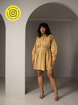 WHY SO BLUE - Dune Beige Shirt Dress with Belt (Set of 2)