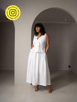 WHY SO BLUE - Amal Linen White Vest Coat with Skirt (Set of 2)
