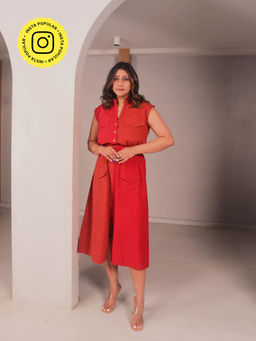 WHY SO BLUE - Dee Button Down Red Dress