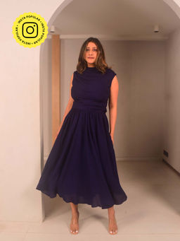 WHY SO BLUE - Navy Blue Gia Solid Top and Skirt