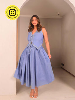WHY SO BLUE - Blue Leni Solid Vest and Skirt