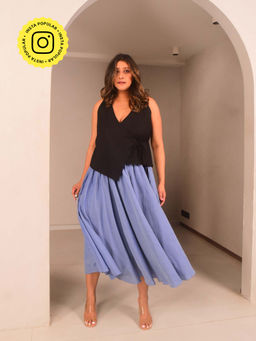 WHY SO BLUE - Black Leni Solid Wrap Top and Skirt