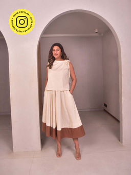 WHY SO BLUE - Cream Amara Tan Skirt Set