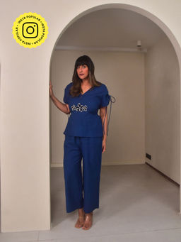 WHY SO BLUE - Womens Blue Aria Applique Co-Ord Set