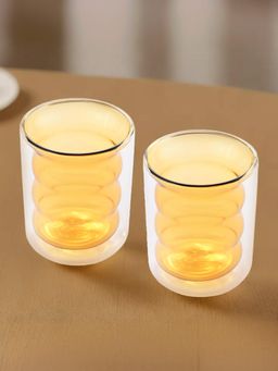 UMAI - Curvy Colored Double Walled Coffee Mug 200ml Yellow Pack of 2