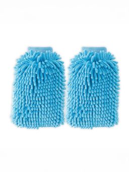 UMAI - Pack of 2 Chenille Microfiber Wash Mitt Double Sided Blue