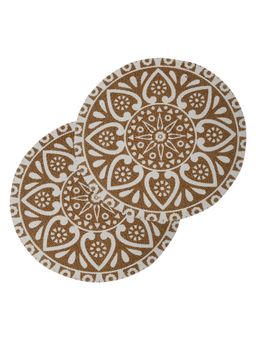 HOSTA HOMES - Hhctm3 Cotton Digitally Printed Centre Table Mat Pack of 2 Yellow-White