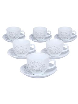 At Home by Nilkamal - Arias Ornate Charms Cup & Saucer Set of 12 220ml 6 Cups & 6 Saucers, White