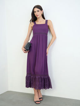 Styli - Women Purple Lace Insert Square Neck Sleeveless Coton Maxi Dress
