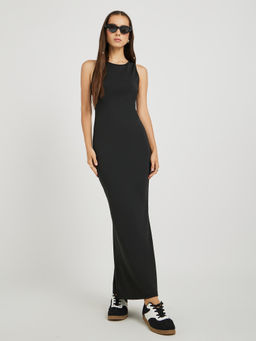 Styli - Women's Black Solid Sleeveless Bodycon Maxi Dress