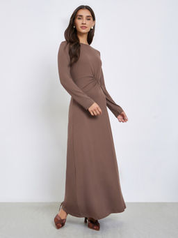 Styli - Women Brown A-Line Maxi Dress with Long Sleeves