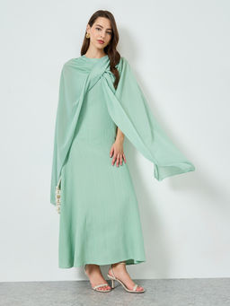 Styli - Women Green Textured Shawl Maxi Dress