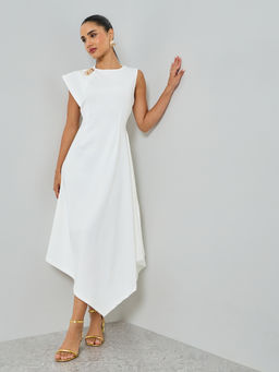 Styli - Women White Asymmetric Hem Midi Dress
