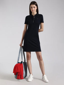 Tommy Hilfiger - Navy Blue Cotton Collar Neck T-Shirt Dress