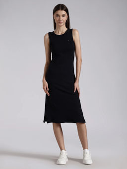 Tommy Hilfiger - Black Cotton Round Neck A-Line Dress